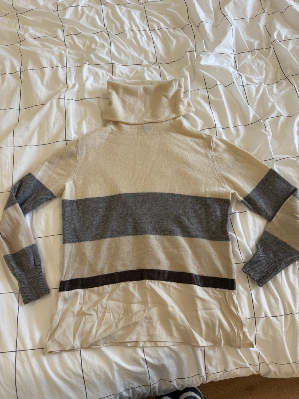 Striped Turtleneck Sweater in Cream and Gray